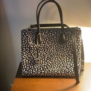 MK black/white leopard print satchel bag